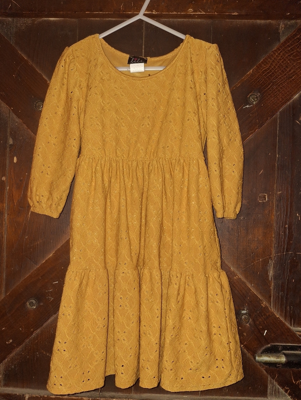 lilt Mustard Yellow Eyelet Tiered Dress for Kids